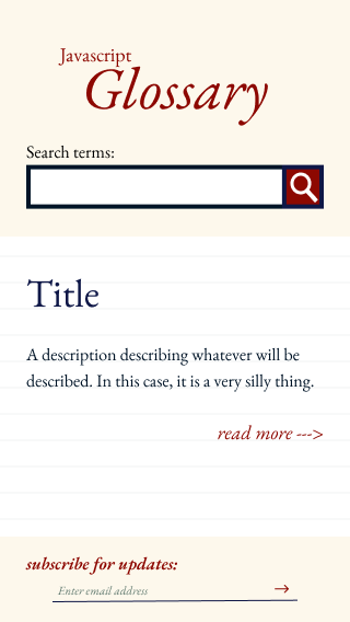 the mobile version has the search bar in the center below the logo and the scrollable terms below